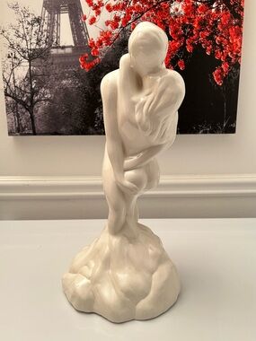 Naked Lovers Embracing White Ceramic Sculpture